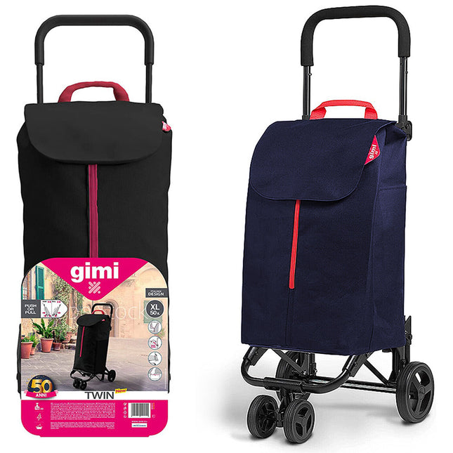 Gimi Carrello Spesa Twin 4 Ruote 50L Porta Spesa Antipioggia Resistente Colorato
