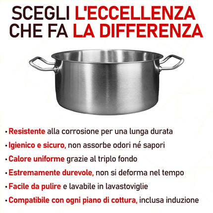 Pintinox Casseruola Fonda Master Acciaio Inox Triplo Fondo, Gas Elettrico Induzione Pintinox
