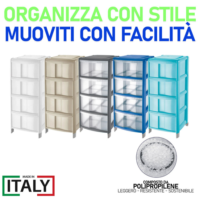 Tontarelli Cassettiera Bambù 4 Cassetti Con Piedi E Ruote