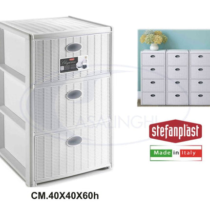Cassettiera In Plastica Portaoggetti Elegance 3 Cassetti 40×40×60H Cm Colorato