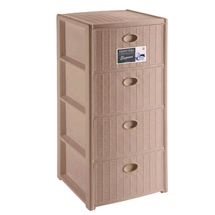Cassettiera in Plastica con Ruote 4 Cassetti – Elegance Effetto Midollino Cashmere Stefanplast
