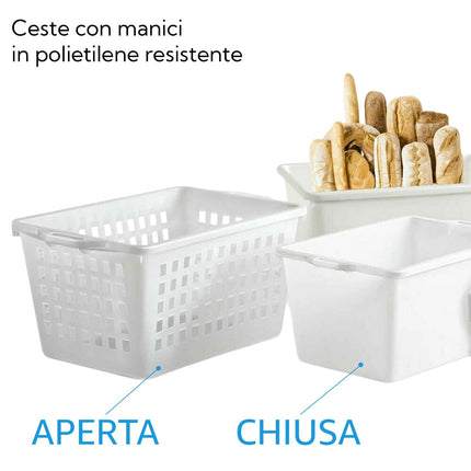 Cesta Pane Alimenti Polietilene 70L/100L Aperta Chiusa Impilabile Made in Italy Linea Plastica Scudieri