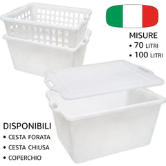 Cesta Pane Alimenti Polietilene 70L/100L Aperta Chiusa Impilabile Made in Italy Linea Plastica Scudieri