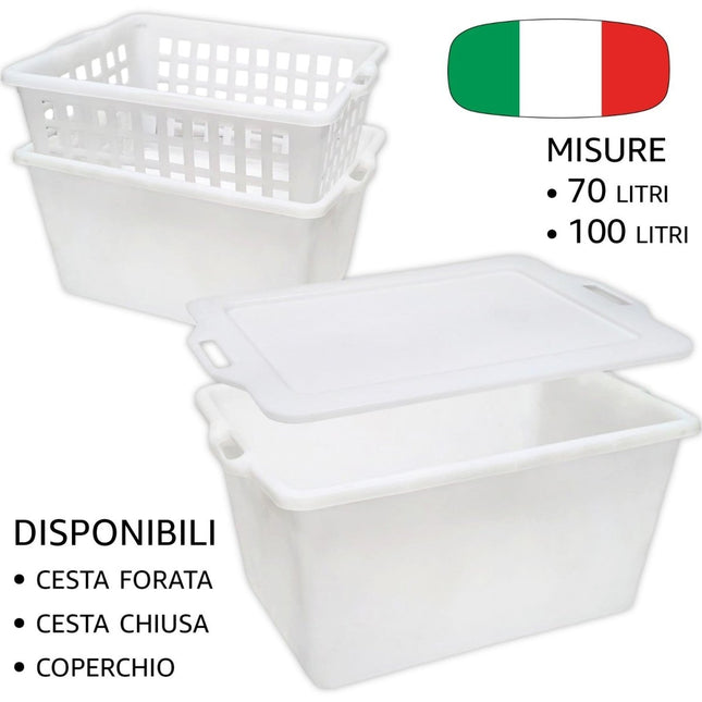 Linea Plastica Scudieri Cesta Pane Alimenti 70L/100L – in Polietilene Alimentare, Aperta o Chiusa, Impilabile, Made in Italy Linea Plastica Scudieri