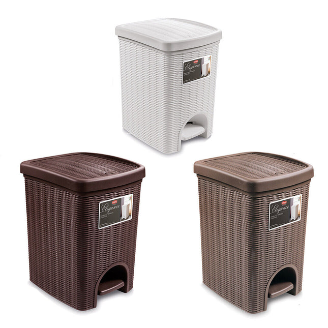 Cestino Con Pedale Elegance Pattumiera 20L Da Cucina Bagno Effetto Vimini Rattan