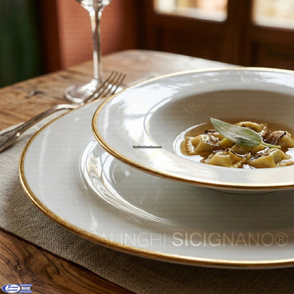 Servizio Piatti 18 Pezzi in Porcellana Bianca con Bordo Oro - Regal Gold General Trade