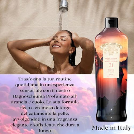 Compagnia delle Indie - Bagnoschiuma Idratante Arancia e Cuoio - Profumato e Delicato - Adatto a Pelle Sensibile - Formula per Uomo e Donna - 500ml Compagnia delle Indie