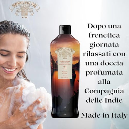 Compagnia delle Indie - Bagnoschiuma Idratante Arancia e Cuoio - Profumato e Delicato - Adatto a Pelle Sensibile - Formula per Uomo e Donna - 500ml Compagnia delle Indie