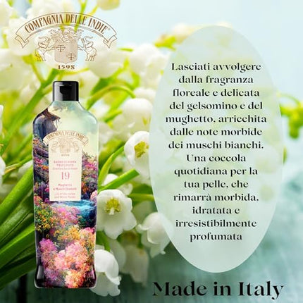 Compagnia delle Indie - Bagnoschiuma Idratante Mughetto e Muschi Bianchi - Profumato e Delicato - Adatto a Pelle Sensibile - Formula per Uomo e Donna - 500ml Compagnia delle Indie