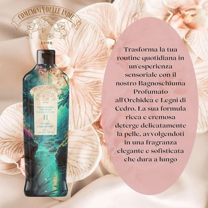 Compagnia delle Indie - Bagnoschiuma Idratante Orchidea e Legni di Cedro - Profumato e Delicato - Adatto a Pelle Sensibile - Formula per Uomo e Donna - 500ml Compagnia delle Indie