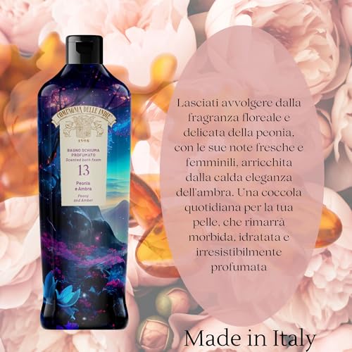 Compagnia delle Indie - Bagnoschiuma Idratante Peonia e Ambra - Profumato e Delicato - Adatto a Pelle Sensibile - Formula per Uomo e Donna - 500ml Compagnia delle Indie