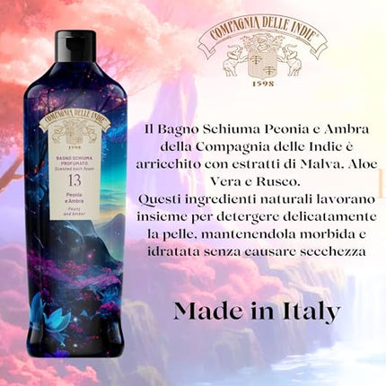 Compagnia delle Indie - Bagnoschiuma Idratante Peonia e Ambra - Profumato e Delicato - Adatto a Pelle Sensibile - Formula per Uomo e Donna - 500ml Compagnia delle Indie