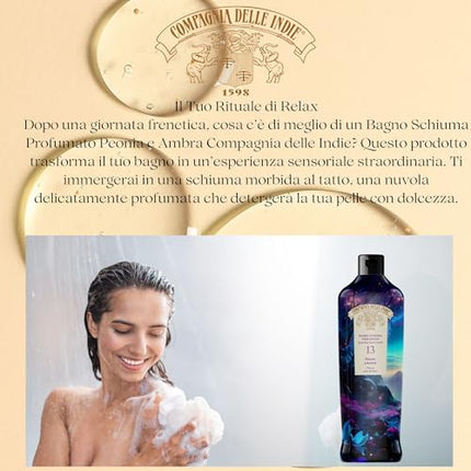 Compagnia delle Indie - Bagnoschiuma Idratante Peonia e Ambra - Profumato e Delicato - Adatto a Pelle Sensibile - Formula per Uomo e Donna - 500ml Compagnia delle Indie