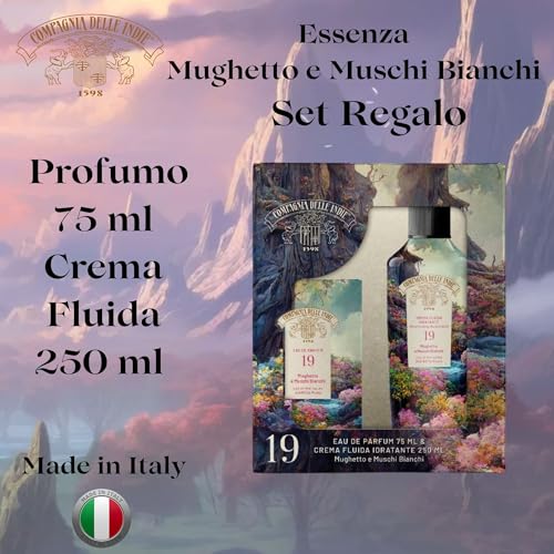 Compagnia delle Indie - Numero 19 - Regalo Donna - Regalo Uomo - Set Profumo e Crema Idratante Corpo - Formato 75 ml + 250 ml (mughetto e muschi bianchi) Compagnia delle Indie