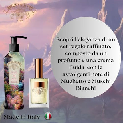Compagnia delle Indie - Numero 19 - Regalo Donna - Regalo Uomo - Set Profumo e Crema Idratante Corpo - Formato 75 ml + 250 ml (mughetto e muschi bianchi) Compagnia delle Indie