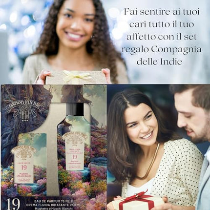 Compagnia delle Indie - Numero 19 - Regalo Donna - Regalo Uomo - Set Profumo e Crema Idratante Corpo - Formato 75 ml + 250 ml (mughetto e muschi bianchi) Compagnia delle Indie