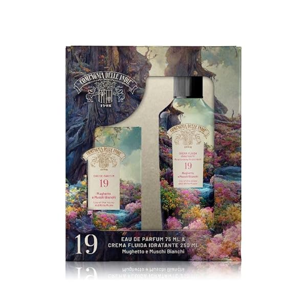 Compagnia delle Indie - Numero 19 - Regalo Donna - Regalo Uomo - Set Profumo e Crema Idratante Corpo - Formato 75 ml + 250 ml (mughetto e muschi bianchi) Compagnia delle Indie