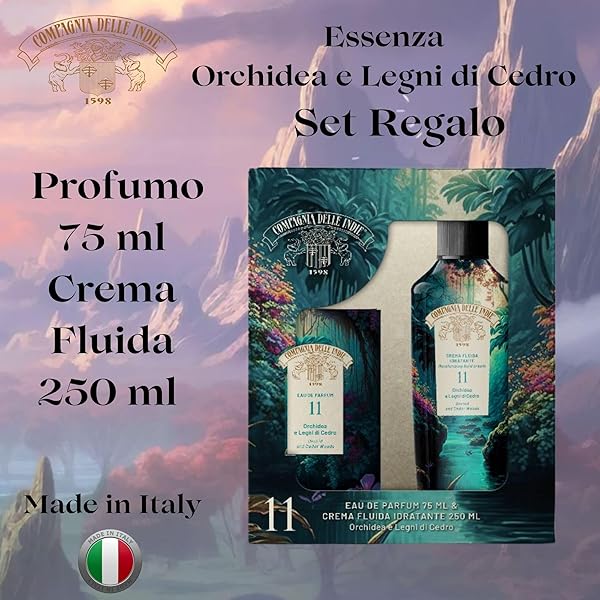 Compagnia delle Indie - Regalo Donna - Regalo Uomo - Set Profumo e Crema Idratante Corpo - Formato 75 ml + 250 ml (Orchidea e Legni di Cedro) Compagnia delle Indie