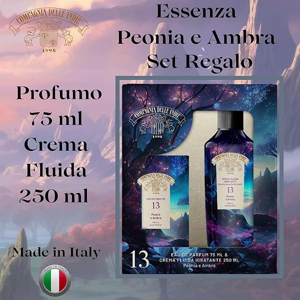 Compagnia delle Indie - Regalo Donna - Regalo Uomo - Set Profumo e Crema Idratante Corpo - Formato 75 ml + 250 ml (Peonia e Ambra) Compagnia delle Indie