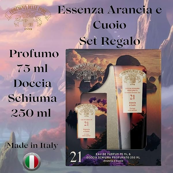 Compagnia delle Indie - Regalo Donna - Regalo Uomo - Set Profumo e Doccia Schiuma - Formato 75 ml + 250 ml (Arancia e Cuoio) Compagnia delle Indie