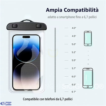 Custodia Smartphone Impermeabile Universale con Laccetto – Waterproof Bag Trasparente Touch, Mare Piscina Viaggio Due Esse