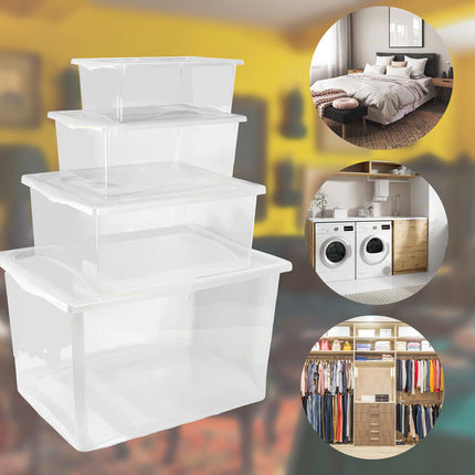Contenitore Trasparente Storage Box con Coperchio Plastica Casa Ufficio Garage