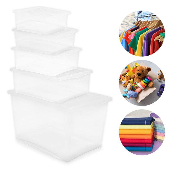 Contenitore Trasparente Storage Box con Coperchio Plastica Casa Ufficio Garage