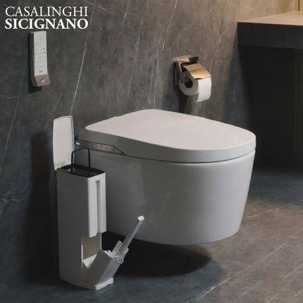 Set Igiene Bagno 3-in-1 Salvaspazio: Pattumiera WC con Scopino Integrato e Dispenser Sacchetti – Dimensioni Compatte (19x11x41cm) D&D Casalinghi