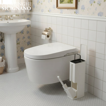 Set Igiene Bagno 3-in-1 Salvaspazio: Pattumiera WC con Scopino Integrato e Dispenser Sacchetti – Dimensioni Compatte (19x11x41cm) D&D Casalinghi