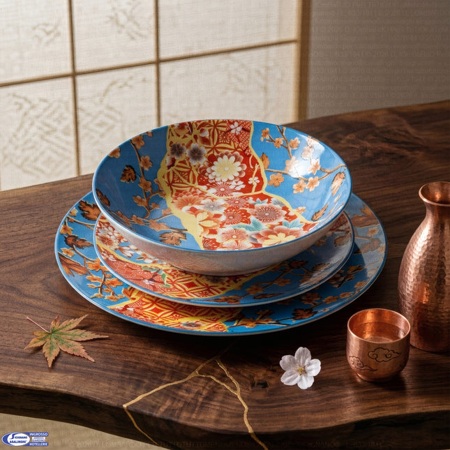 Piatti in Porcellana Japan Stile Kintsugi – Pezzi Singoli e Set 18 Pezzi per 6 Persone, Lavabili in Lavastoviglie e Utilizzabili in Microonde Arca