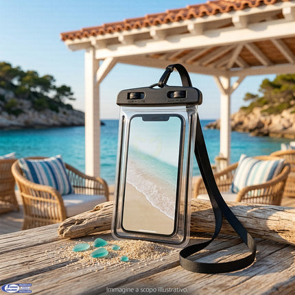 Custodia Smartphone Impermeabile Universale con Laccetto – Waterproof Bag Trasparente Touch, Mare Piscina Viaggio Due Esse