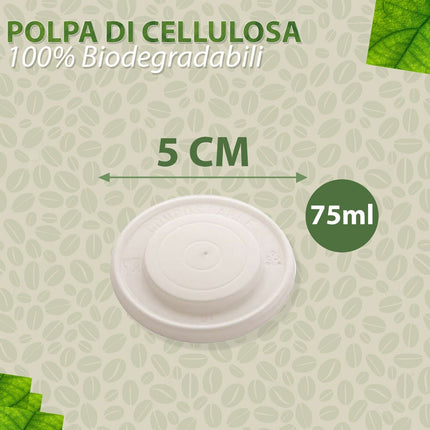 Coperchio 5Cm Bio Per Bicchierini Caffè 75Ml Tappo In Cellulosa Biodegradabile