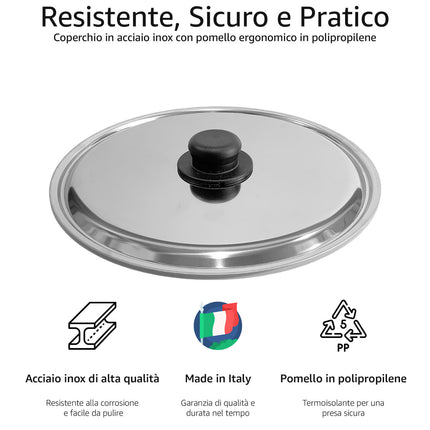Tomatto Coperchio Acciaio Inox Linea Tomatto Pomello Polipropilene Ø12-36Cm