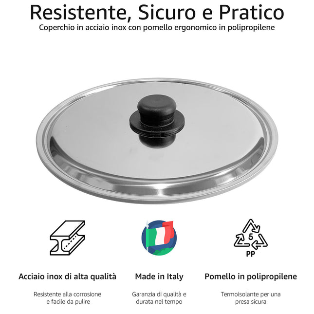 Tomatto Coperchio Acciaio Inox Linea Tomatto Pomello Polipropilene Ø12-36Cm