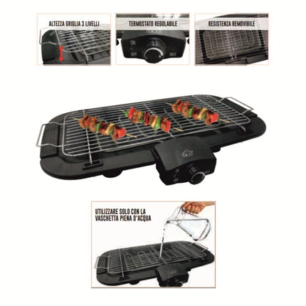 Barbecue Elettrico da Tavolo 2000W - Griglia Compatta per Casa DCG