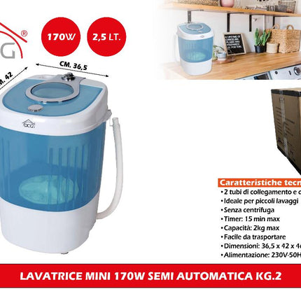 Lavatrice Mini 170W Semi Automatica Kg.2,5 DCG