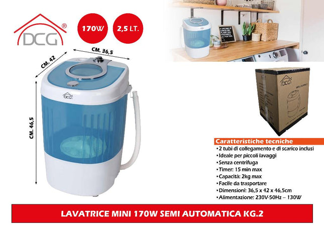 Lavatrice Mini 170W Semi Automatica Kg.2,5 DCG