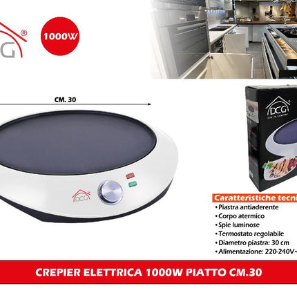 Crepier Elettrica 1000W Piatto Cm.20