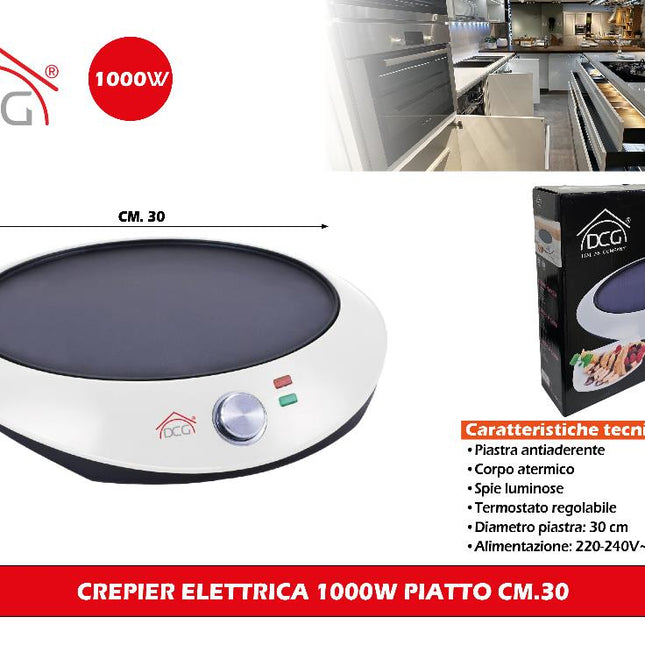 Crepier Elettrica 1000W Piatto Cm.20