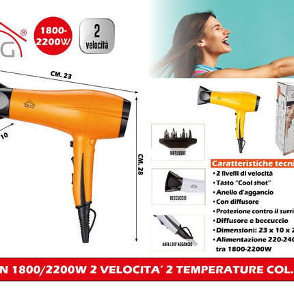 Phon 1800/2200W 2 Velocita' 2 Temperature Col. Ass. DCG