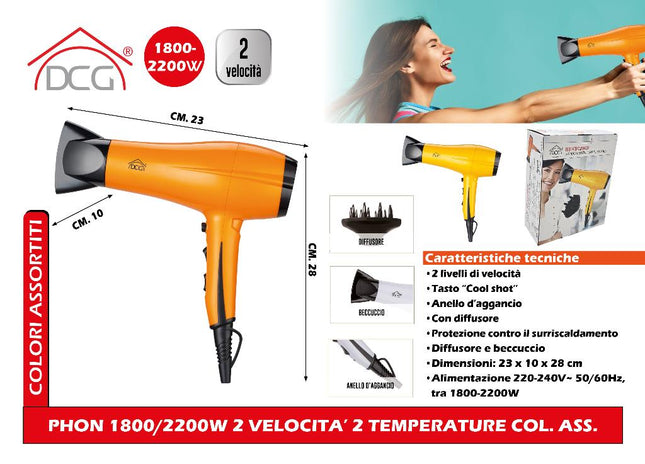 Phon 1800/2200W 2 Velocita' 2 Temperature Col. Ass. DCG
