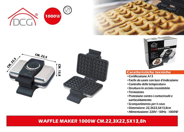 Waffle Maker 1000W Cm.25,5X26,12X13,8H DCG