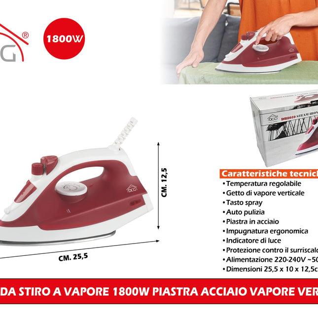Ferro Da Stiro A Vapore 1800W Piastra Acciaio Vapore Verticale