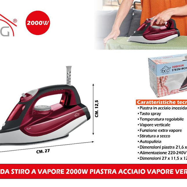 Ferro Da Stiro A Vapore 2000W Piastra Acciaio Vapore Verticale