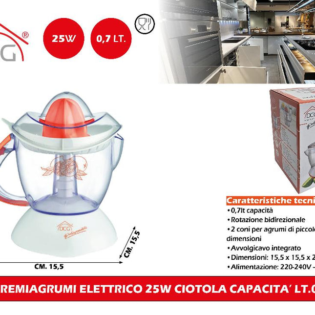 Spremiagrumi Elettrico 25W Ciotola Capacita' Lt.0,7