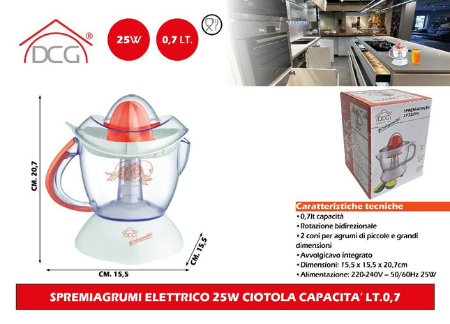 Spremiagrumi Elettrico 25W Ciotola Capacita' Lt.0,7 DCG