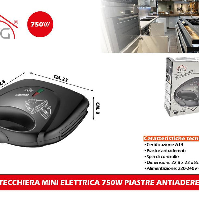 Bistecchiera Mini Elettrica 750W Piastre Antiaderenti