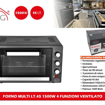 Forno Elettrico Ventilato DCG Multi 45 Lt - 1500W, 4 Funzioni DCG