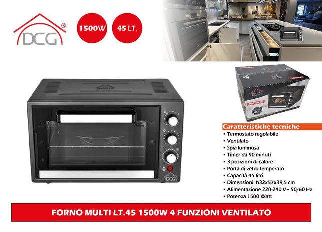 Forno Elettrico Ventilato DCG Multi 45 Lt - 1500W, 4 Funzioni DCG