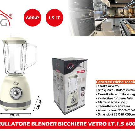 Frullatore Blender Bicchiere Vetro Lt.1,5 600W